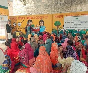 Cervical Cancer & Menstrual Hygiene public awareness session at Rajpura Village.